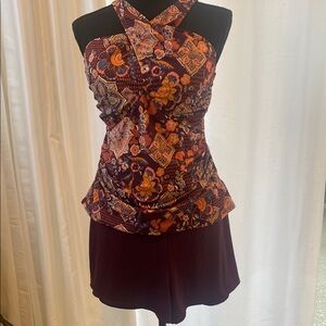 Denim&Co Women's Floral Swim Top - Purple and Orange NWOT